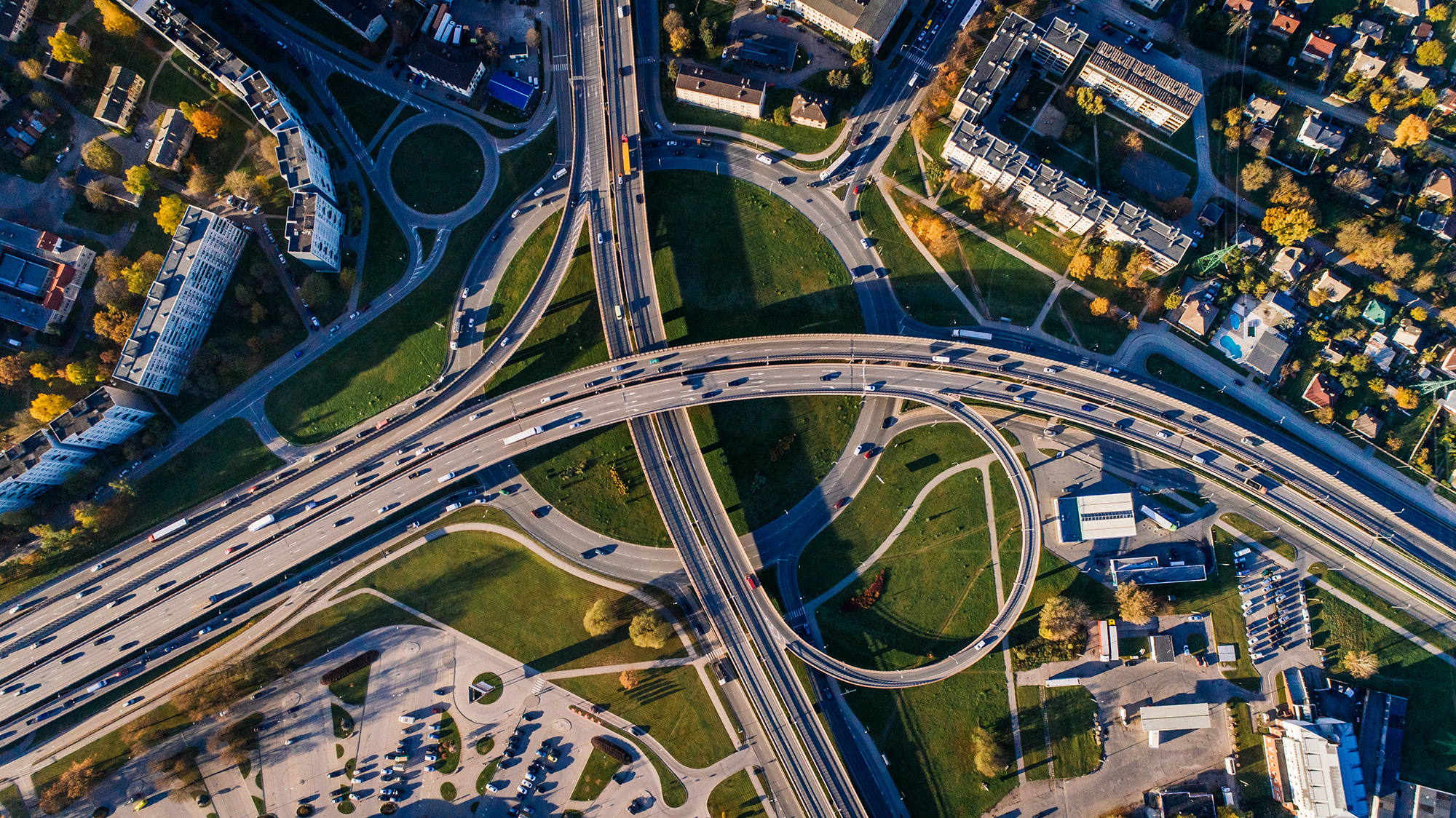Aerial view of highway and intersections