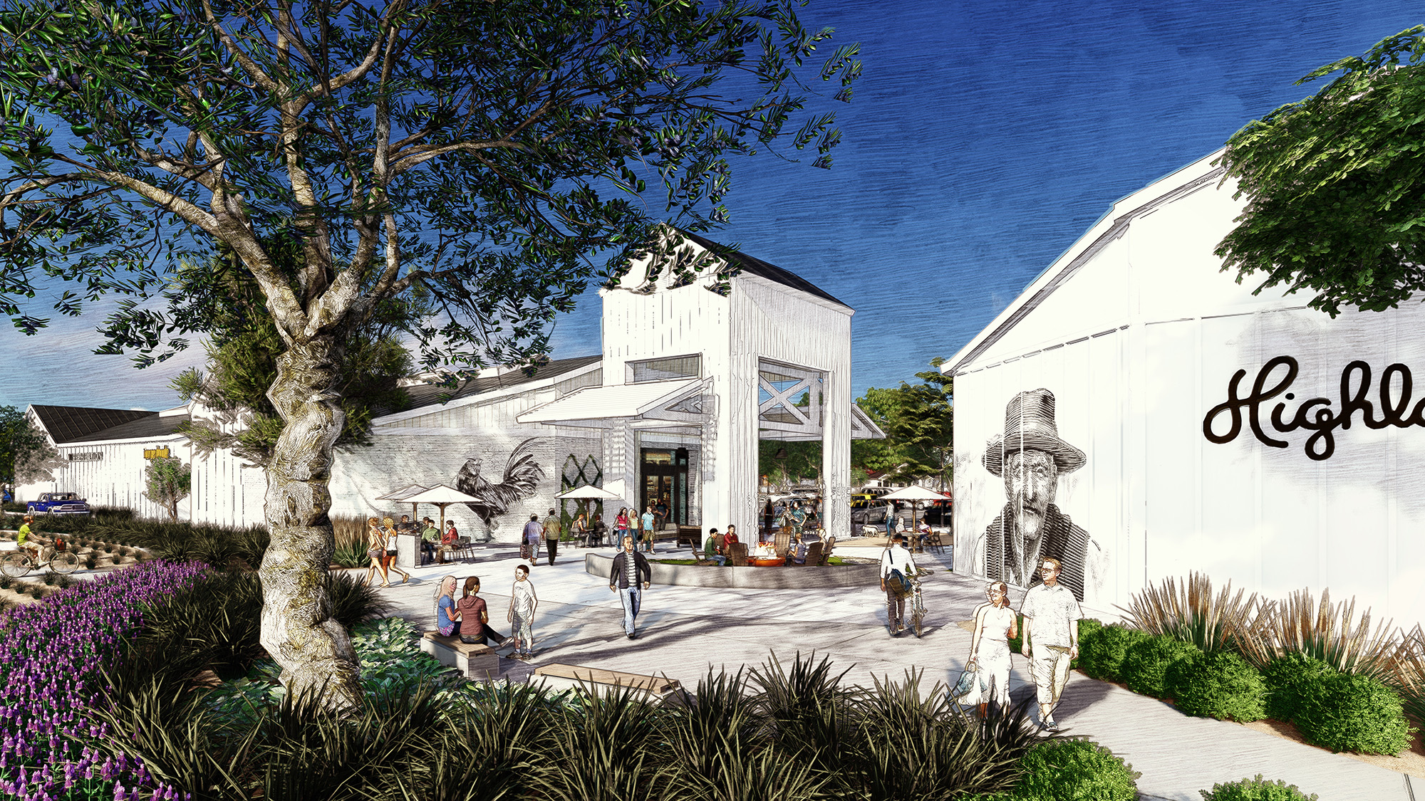Sketch of exterior shopping area